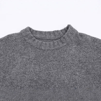 Round neck long sleeved loose fitting pullover knitted sweater for women